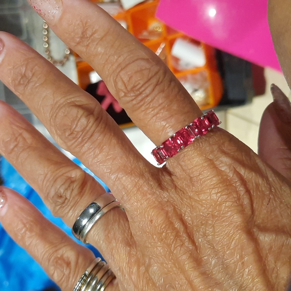 January Princess Cut Garnet CZ authentic solid sterling Ring Rhodium
